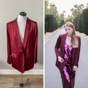 H&M Burgundy Satin Blazer Jacket